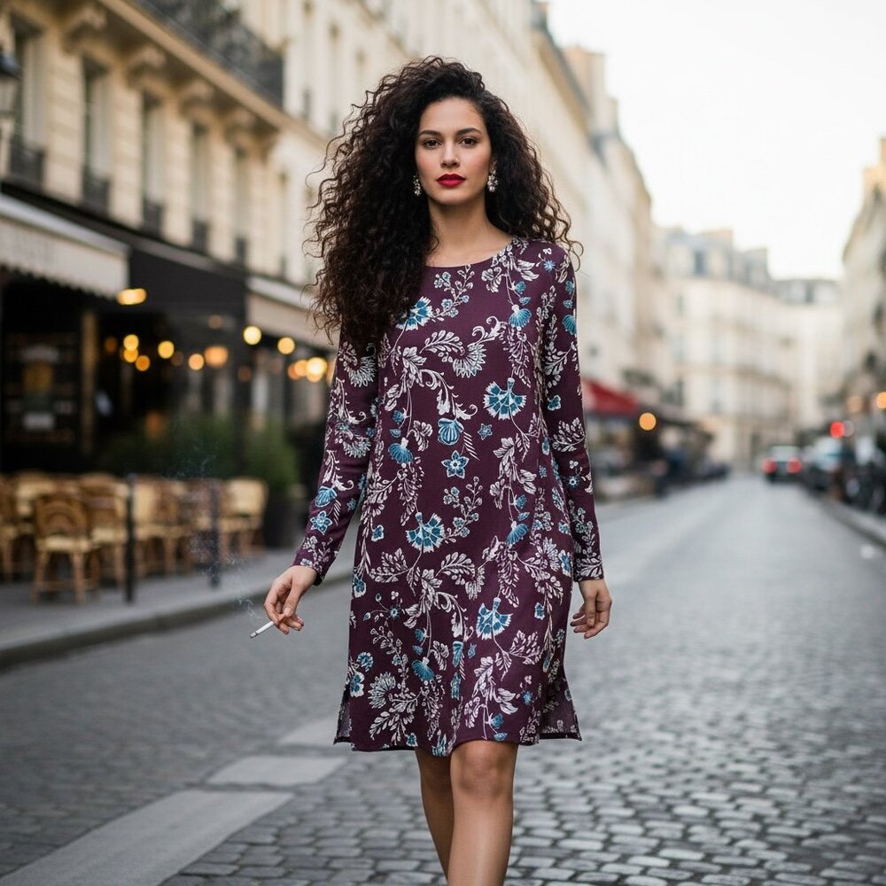 Everly Burgundy Floral Lined Shift Dress Size M